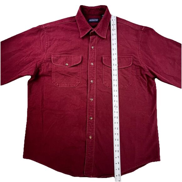 Vintage Lands End Chamois Flannel Shirt Men L Red Work Long Sleeve Chest Pockets - Picture 9 of 10